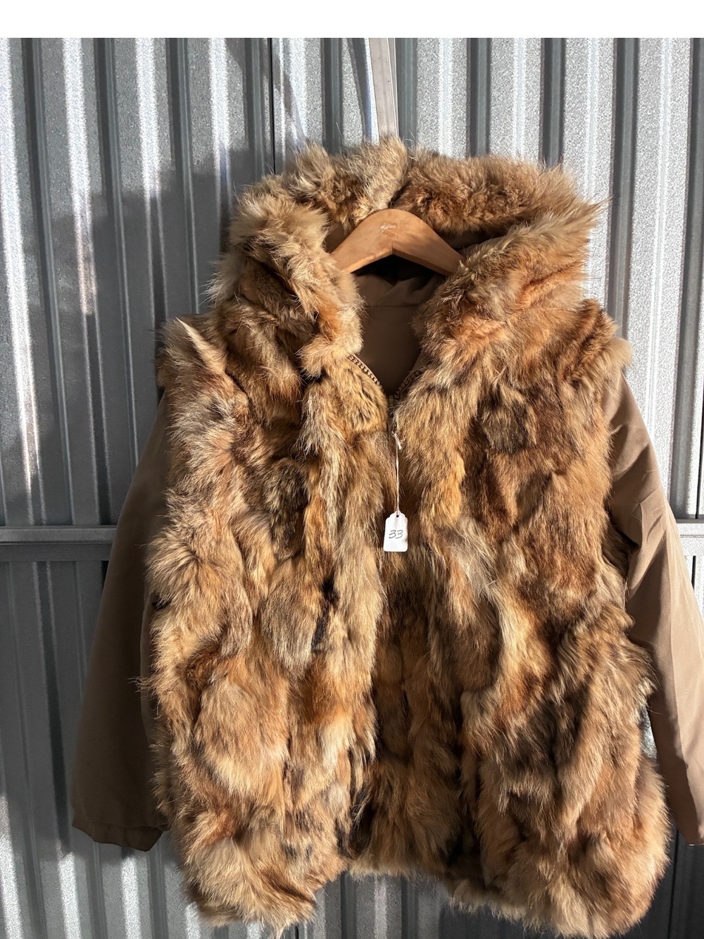 Women’s Double Sided Coyote Fur Hooded Vest Jacket - Brown